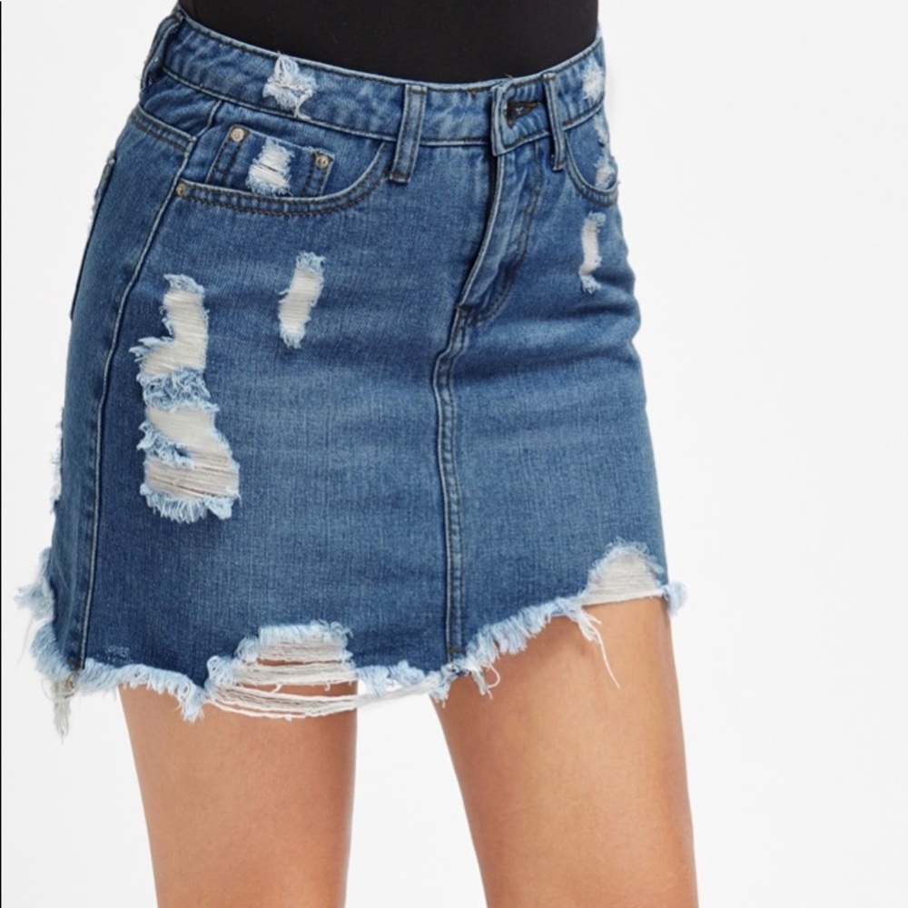 Distressed denim skirt